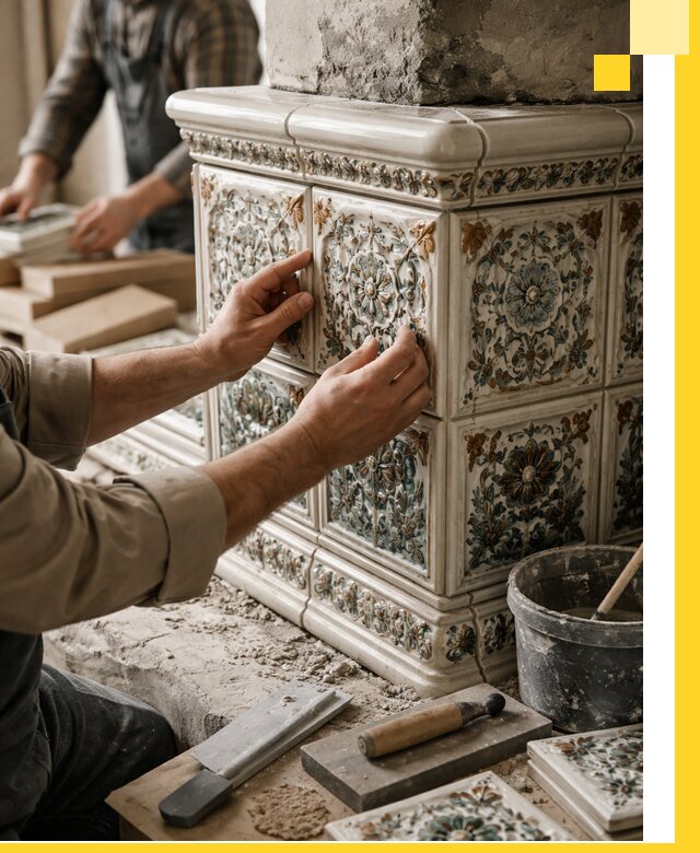 Изразцовые камины под ключ в Лесосибирске: проект и монтаж