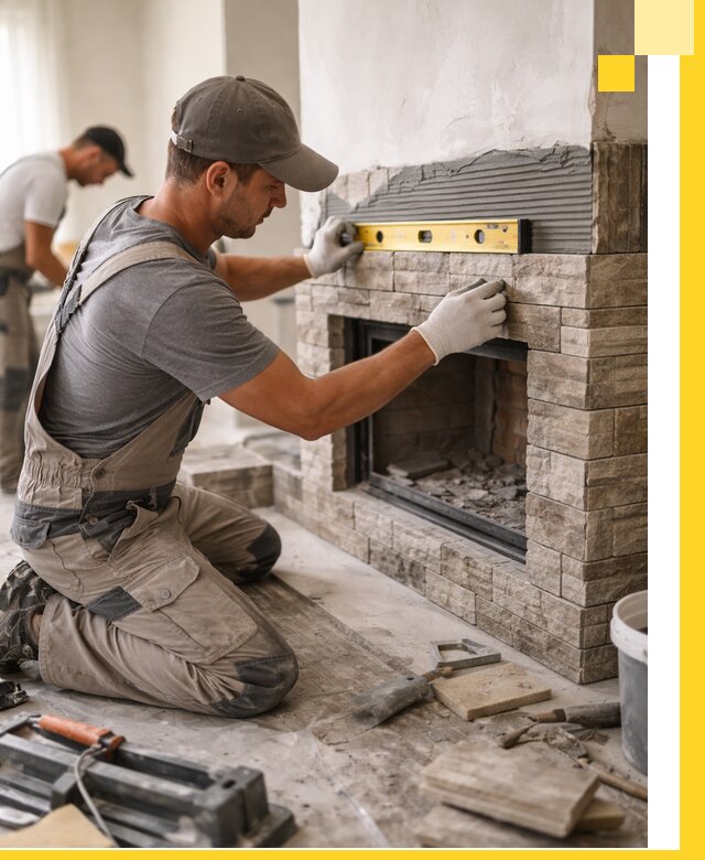 Облицовка каминов в Лесосибирске, монтаж и отделка натуральным камнем