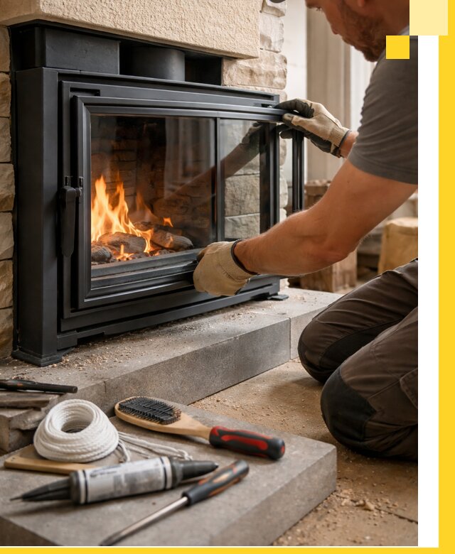 Производство, монтаж и доставка каминов со стеклом в Лесосибирске