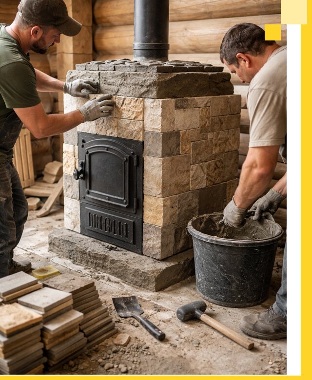 Облицовка банной печи под ключ в Лесосибирске: камень и плитка