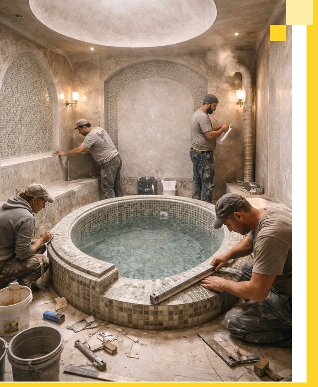 Профессиональное строительство хамама с бассейном в Лесосибирске под ключ