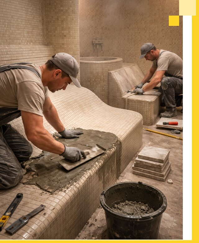 Лежаки для хамама под ключ в Лесосибирске, проект и монтаж